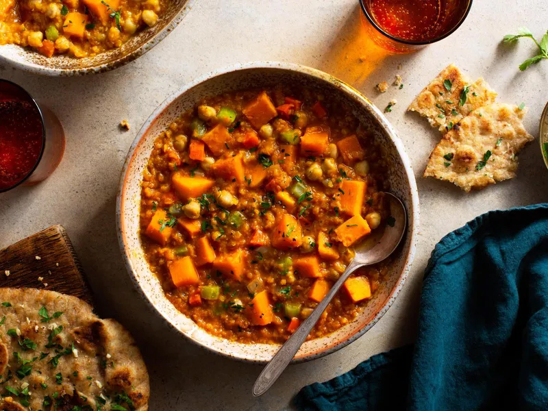 Spicy Tunisian Chickpea and Lentil Stew